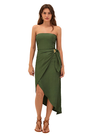 GREEN Noa Strapless Wrap Midi Dress