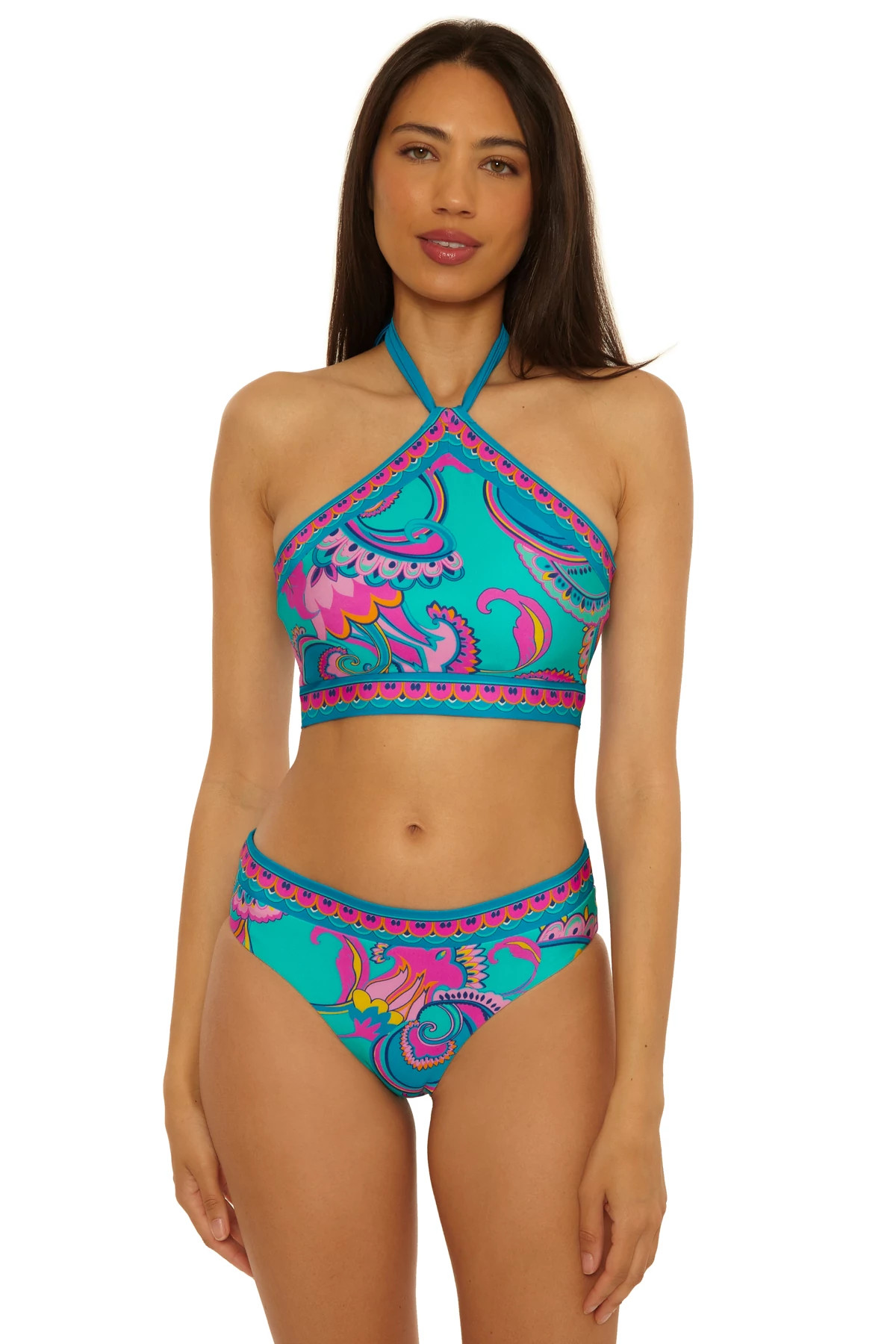 ELYSIAN TEAL Reversible High Neck Crop Bikini Top image number 1