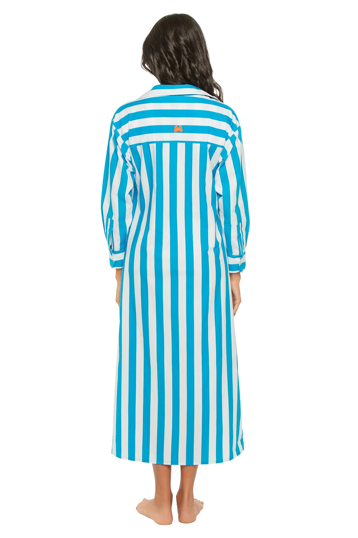 STRIPES BLUE Brussels Cotton Long Sleeve Maxi Dress image number 2
