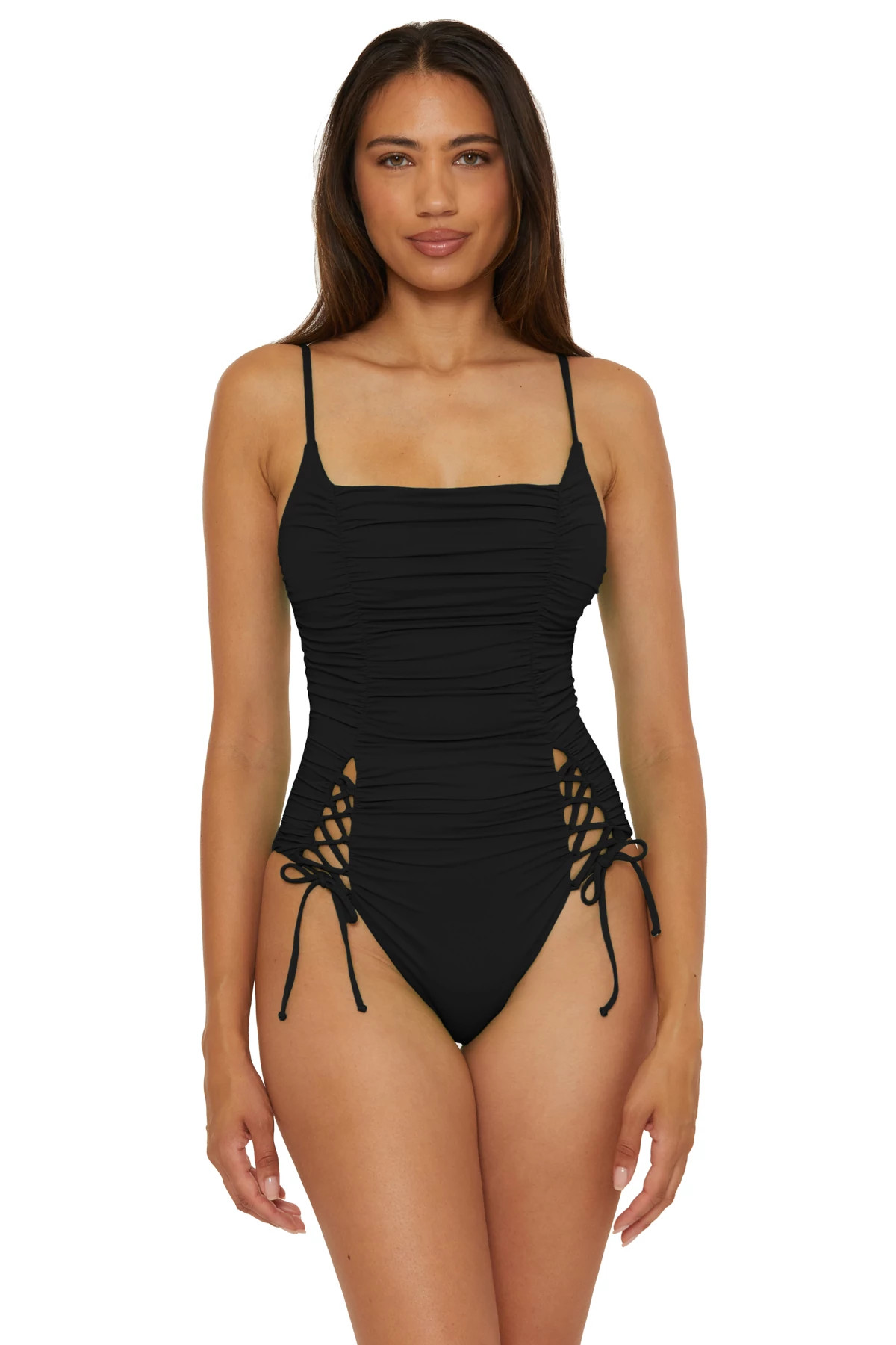 BLACK Paula Lace-Up One Piece Swimsuit image number 1