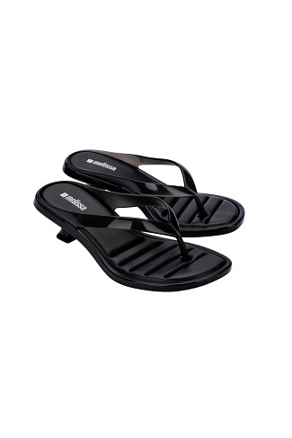 BLACK Jelly Kitten Heel Flip Flop Sandal