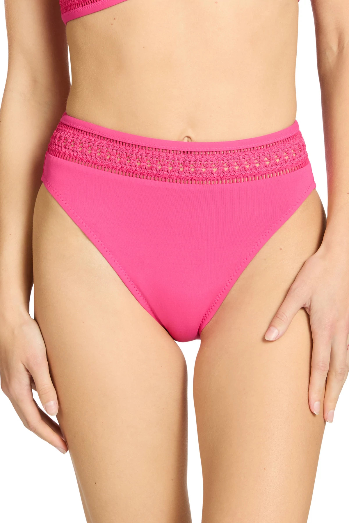 STRAWBERRY Crochet Trim High Waist Bikini Bottom image number 1