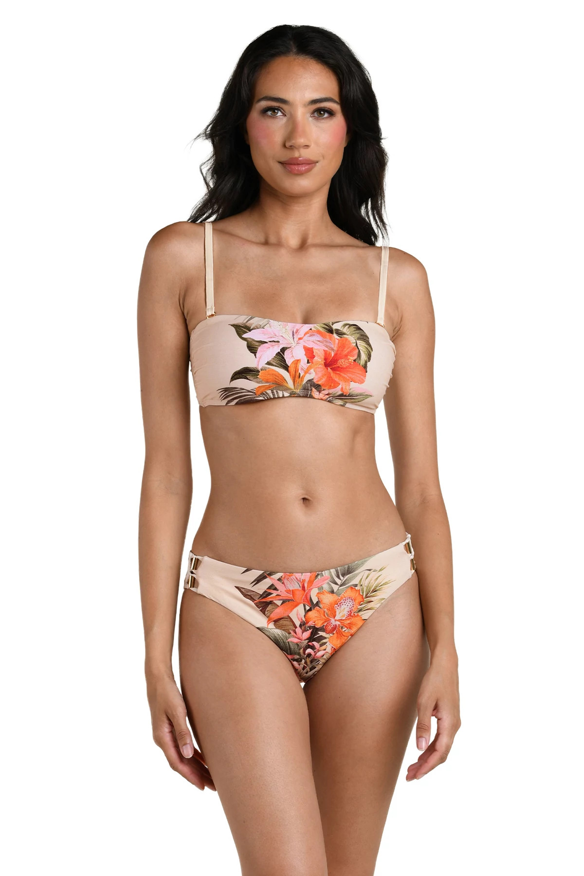 CHAMPAGNE Palm Print Bandeau Bikini Top image number 1