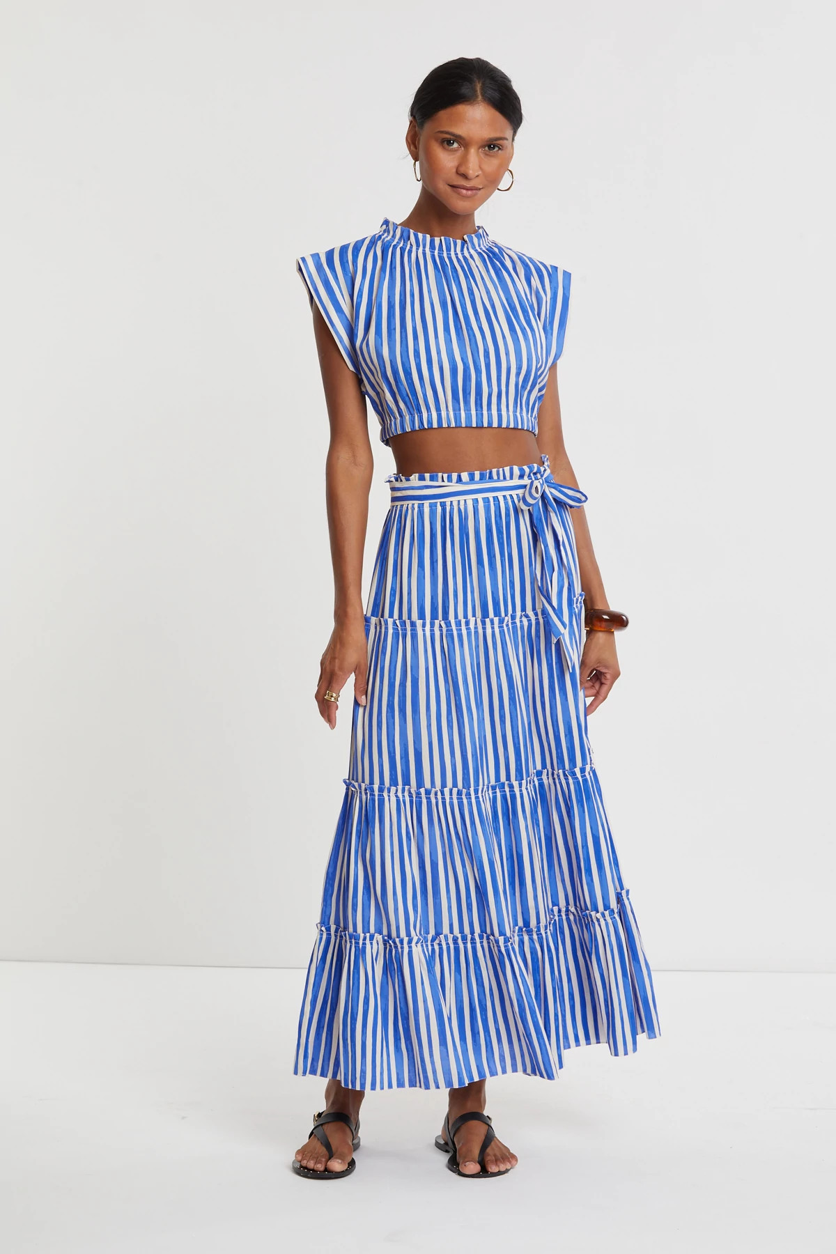 QEBA BLUE Muna Striped High Neck Crop Top image number 4