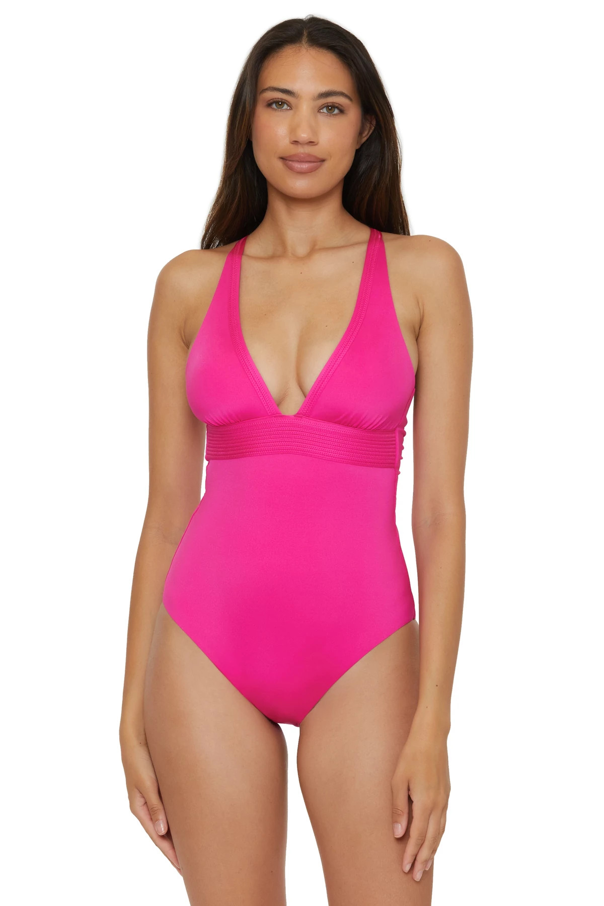 PINK PARADE Plunge One Piece Swimsuit image number 1