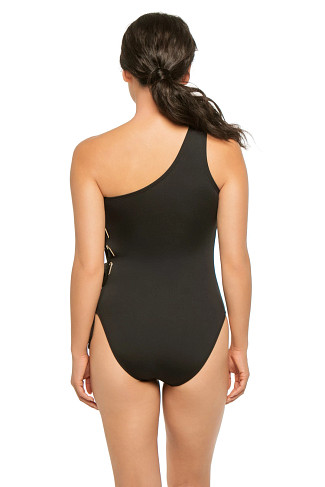 BLACK Lace Up Asymmetrical One Piece Swimsuit