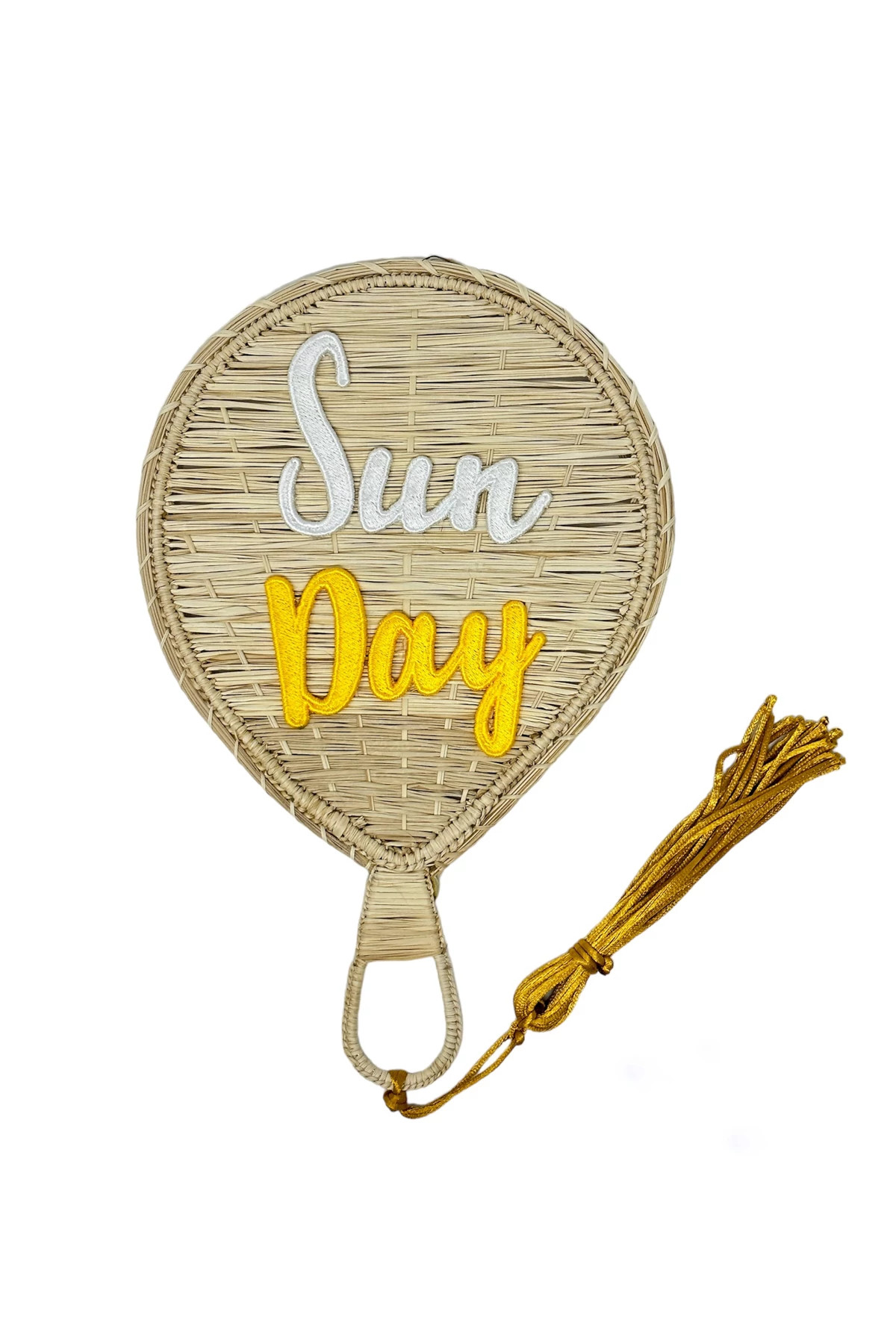 MULTI Embroidered Sun Day Appliqué Straw Fan image number 1