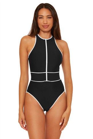 BLACK High Neck One Piece Swimsuit