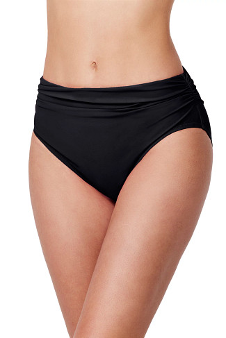 BLACK Shirred High Waist Bikini Bottom
