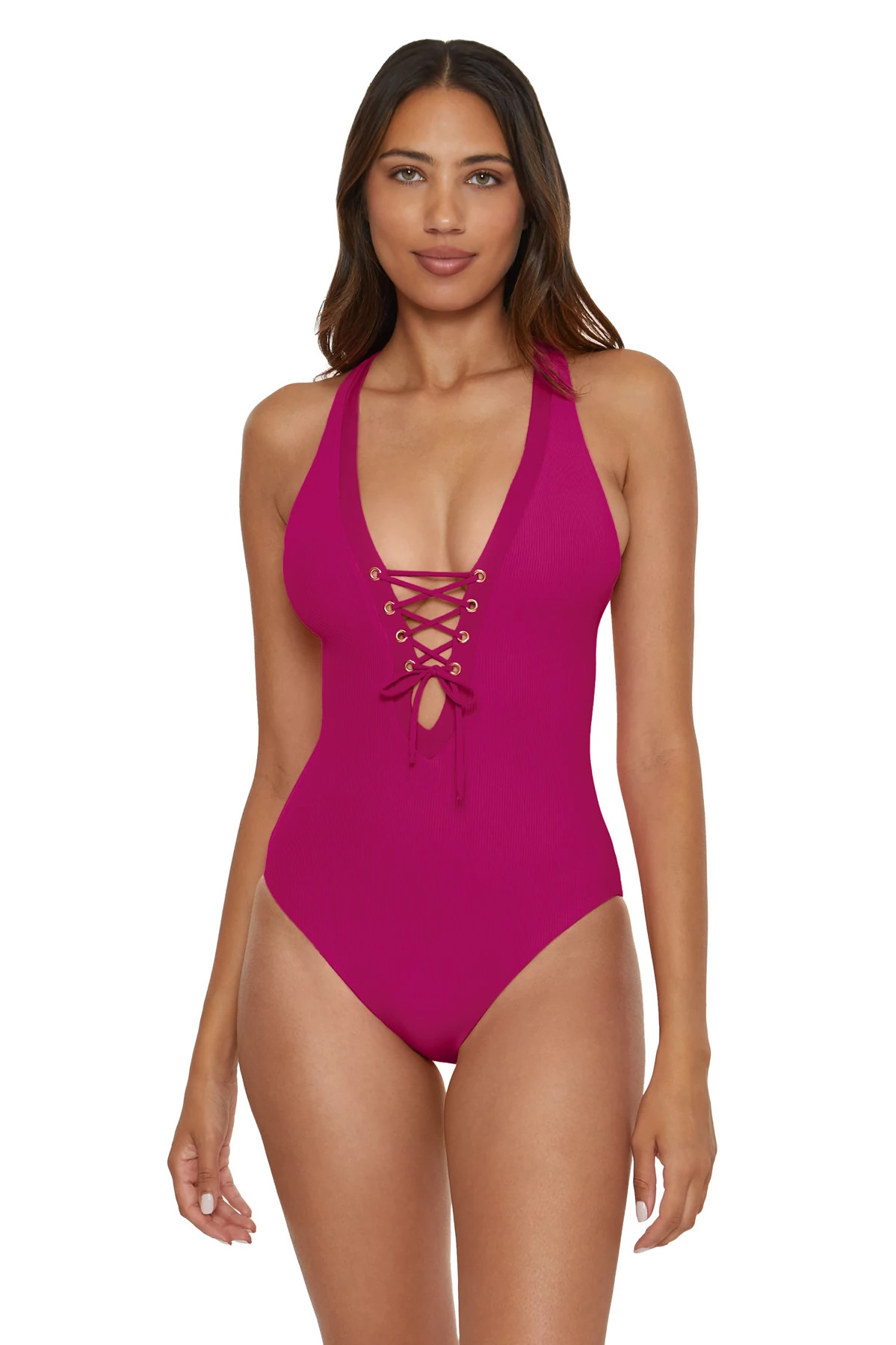 POMEGRANATE Gia Plunge One Piece Swimsuit image number 1