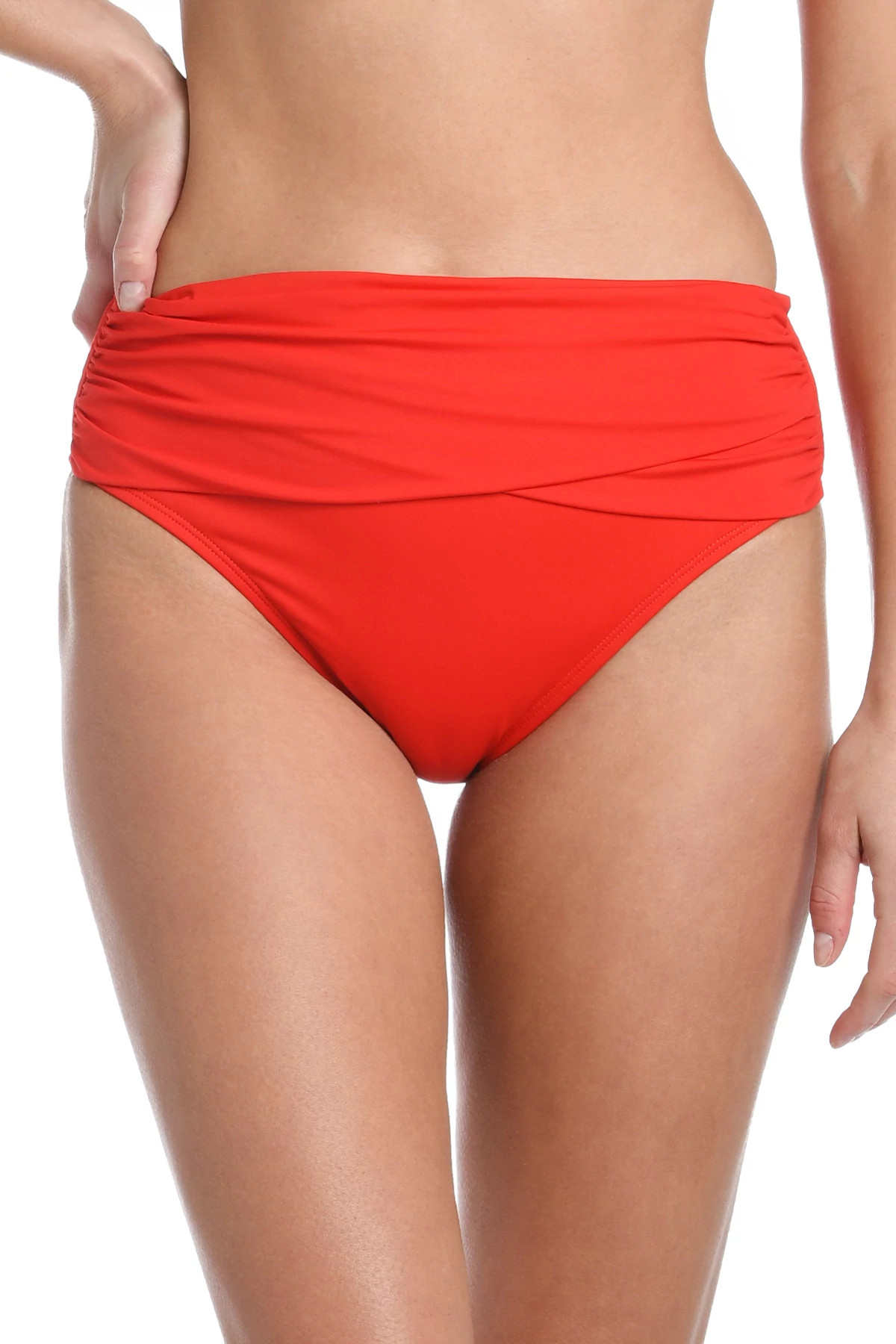 CHERRY Shirred Sash Front High Waist Bikini Bottom image number 1