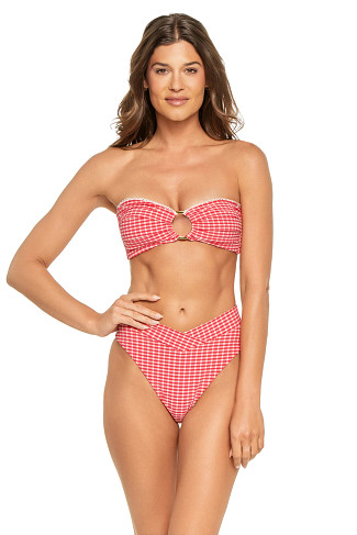 CHERRY GINGHAM Cannes Gingham Bandeau Bikini Top