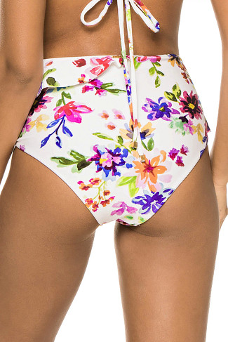 MULTI Bloom Ruffle Banded High Waist Bikini Bottom