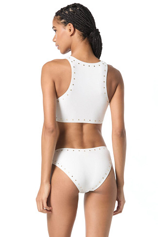WHITE Crepe High Neck Bikini Top