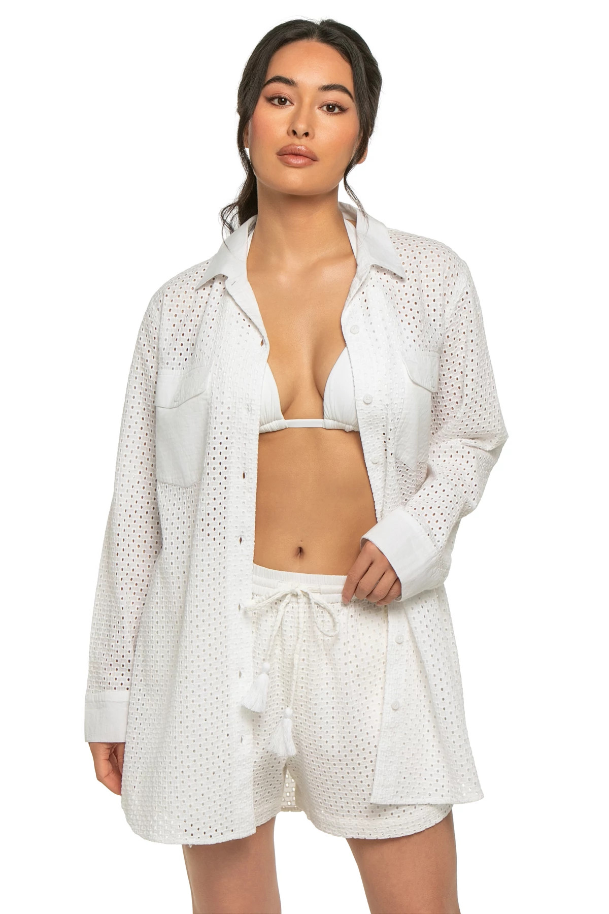 WHITE Eyelet Cove Boyfriend Shirt image number 3