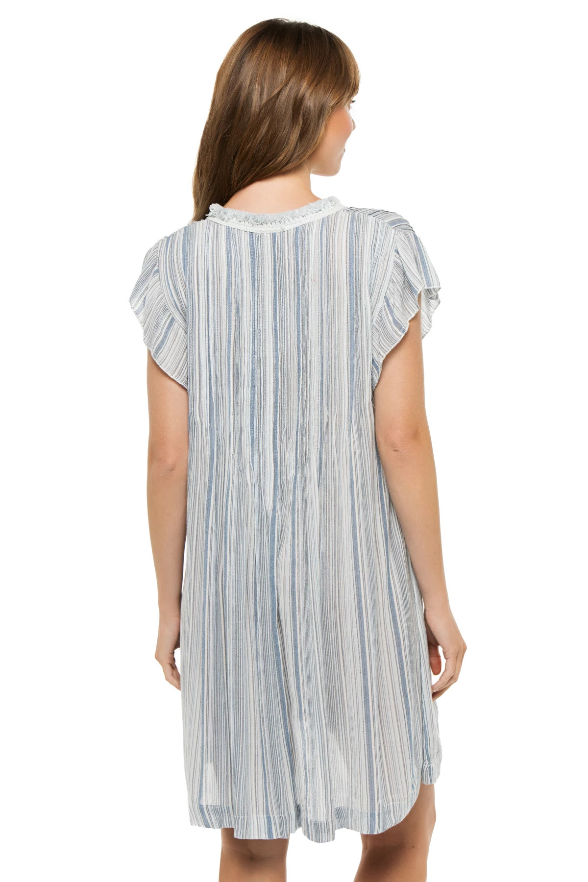 BLUE/WHITE/SILVER Stripe Short Sleeve Mini Dress image number 2