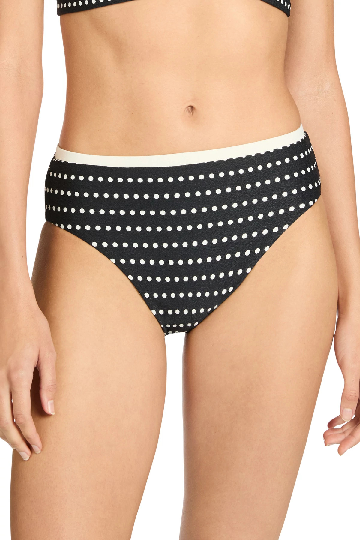 BLACK/ECRU Millie High Waist Bikini Bottom image number 1