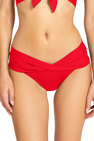 FIERY RED Banded Hipster Bikini Bottom