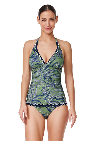 DUSK GREEN Palmita Halter Tankini Top