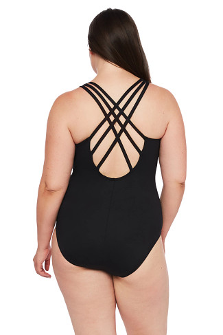 BLACK Multi-Strap Cross-Back One Piece Swimsuit