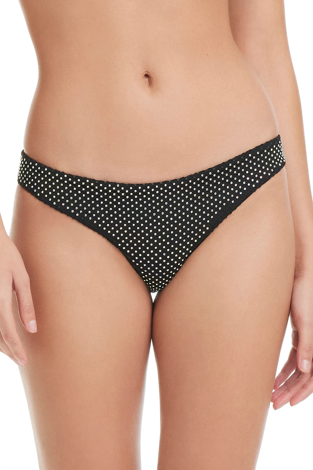 BLACK Rhinestone Hipster Bikini Bottom image number 1