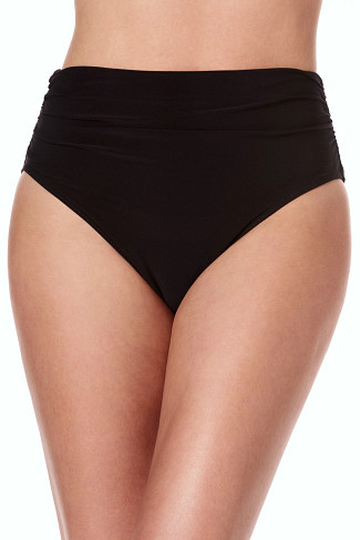BLACK Shirred High Waist Bikini Bottom
