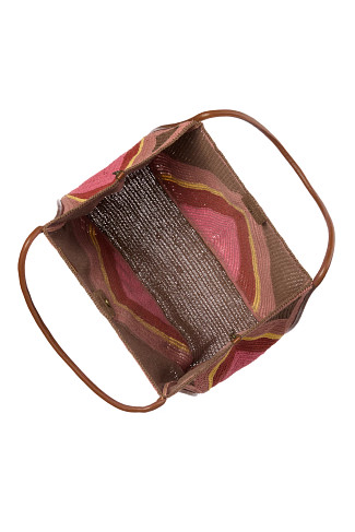 BROWN PINK Cherry Chocolate Oversized Woven Tote