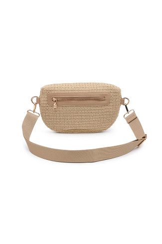 NATURAL Gizelle Checker Knit Belt Bag