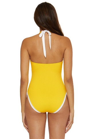 EMPIRE YELLOW Courtside Tie Front One Piece Swimsuit