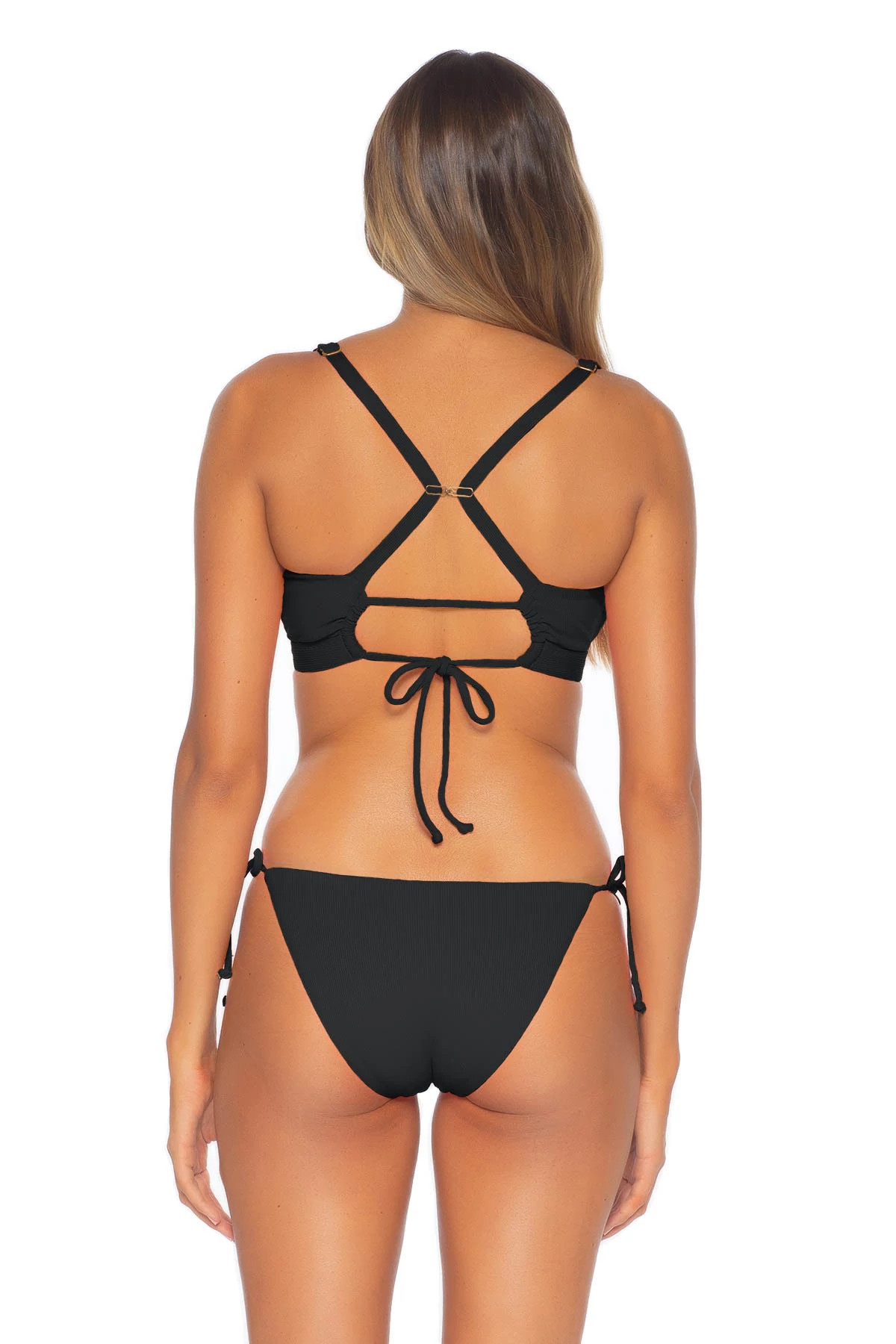 BLACK Zoe Ribbed Bralette Bikini Top (D+ Cup) image number 3