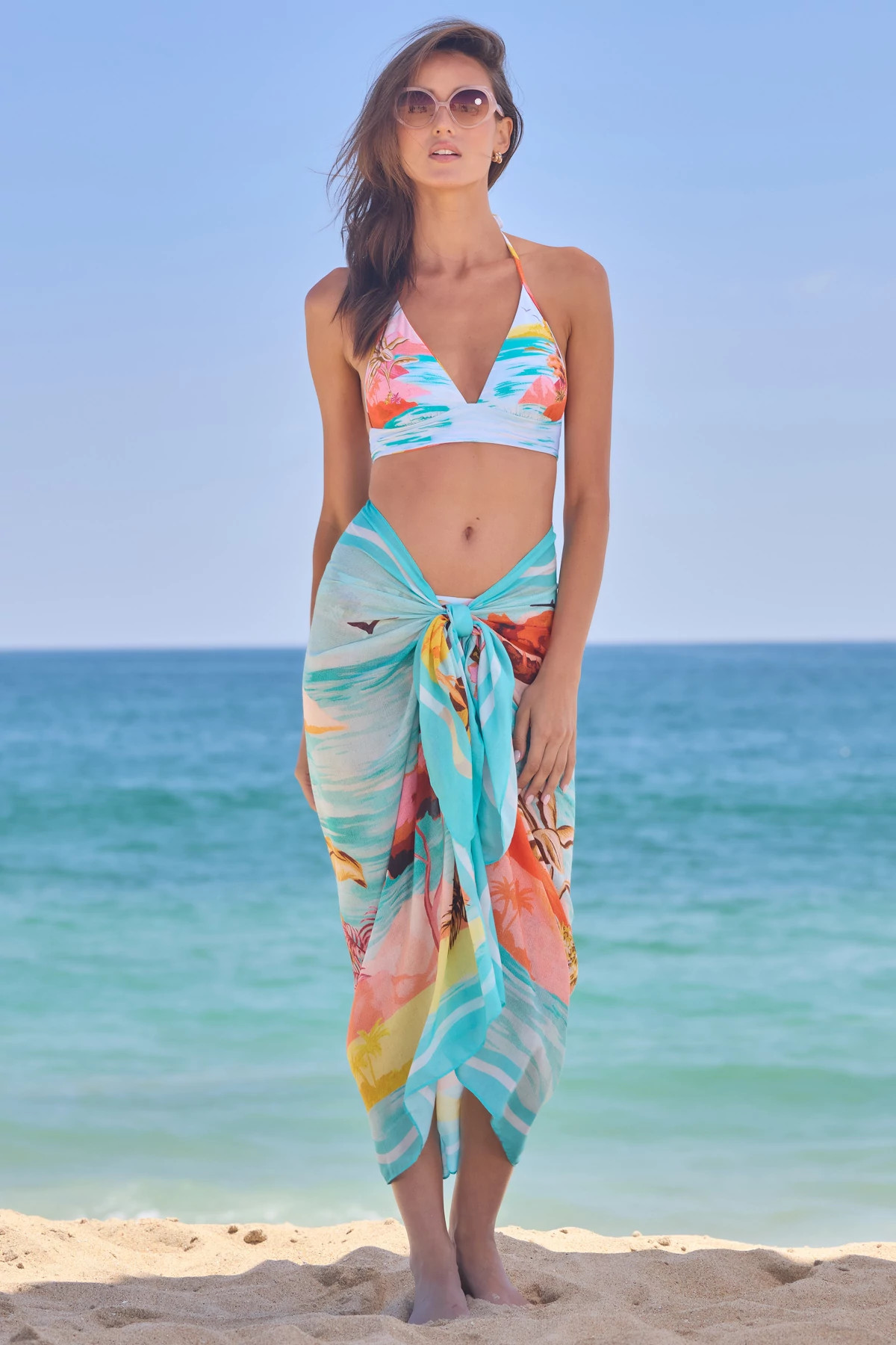 MULTI Cyclades Tropical Print Pareo image number 6