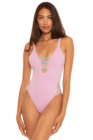 LAVENDER High Leg Over The Shoulder One Piece Swimsuit