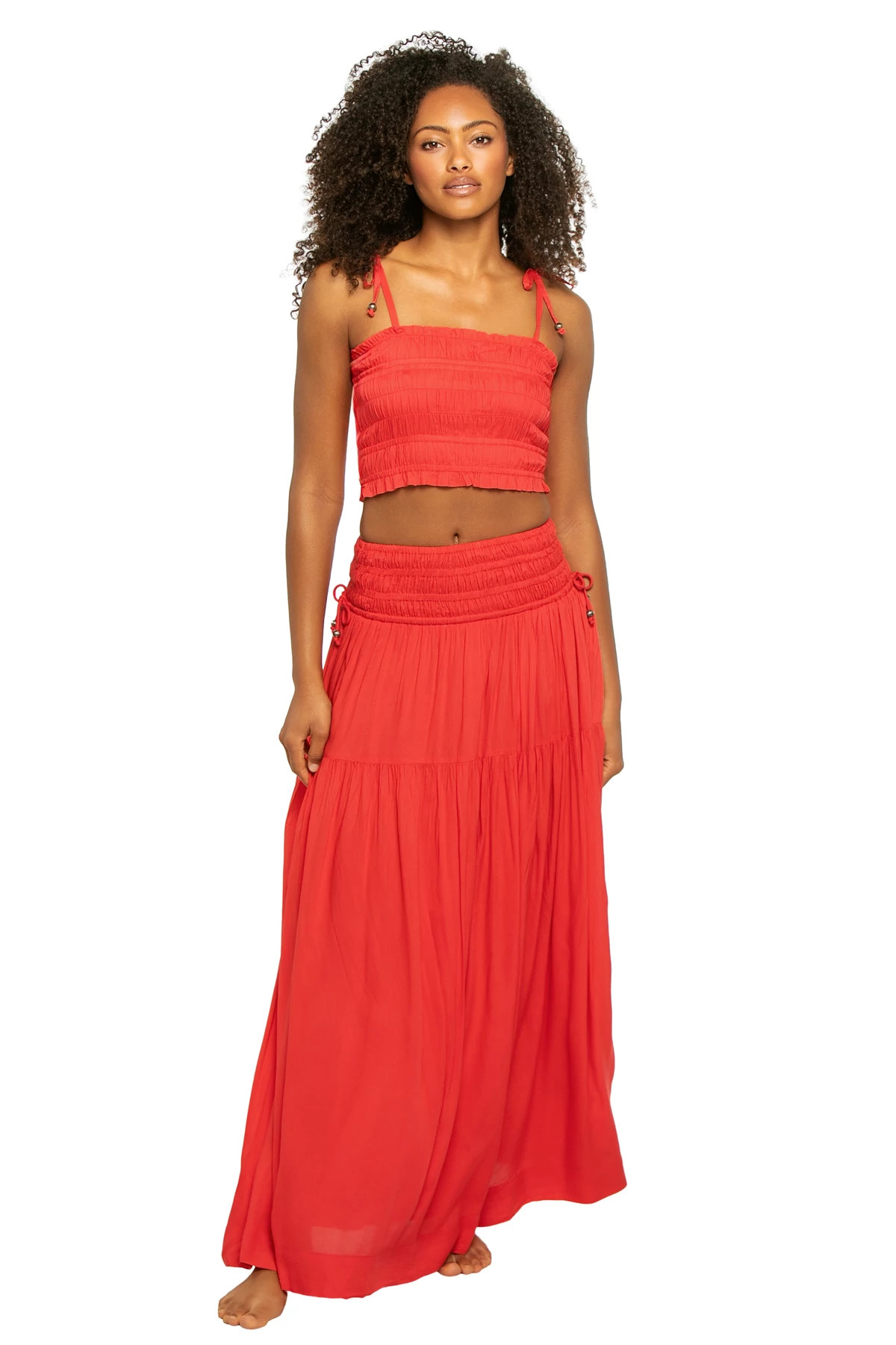 RED CORAL Smocked Crop Top image number 1