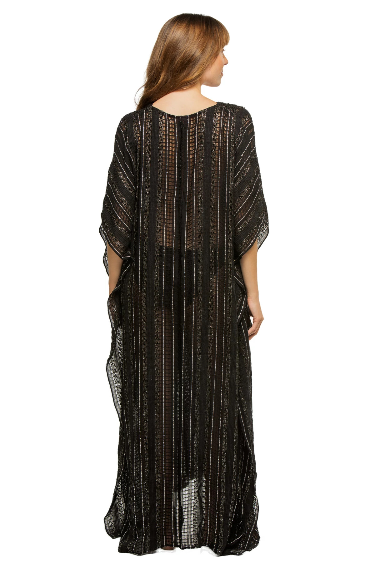 BLACK Metallic Weave Caftan image number 2