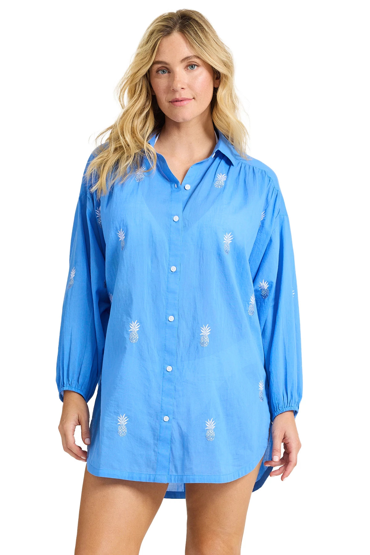 PARADISO BLU Cotton Embroidered Shirt Cover Up image number 1