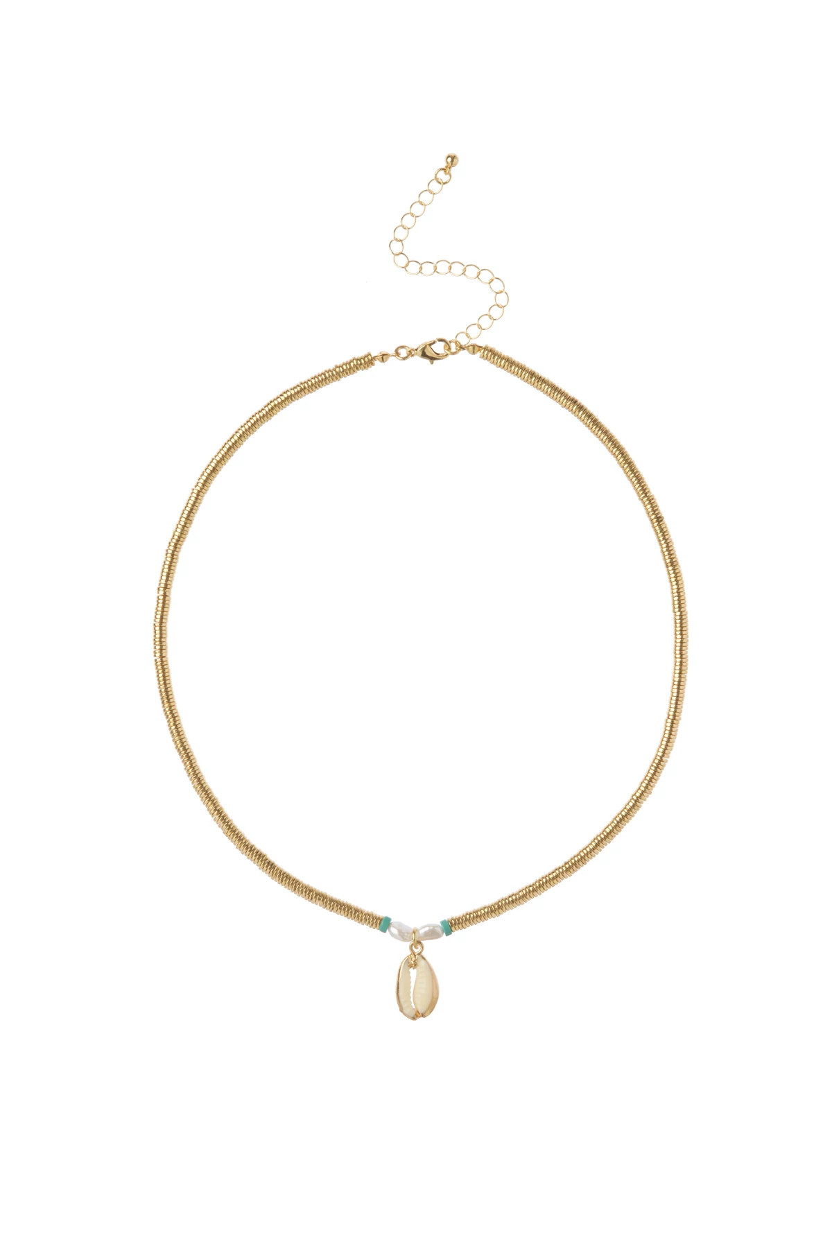 GOLD Cowrie Shell Charm Necklace image number 1