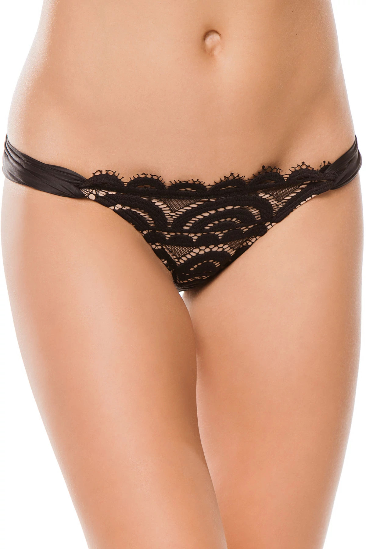 MIDNIGHT Crochet Lace Overlay Tab Side Hipster Bikini Bottom image number 1