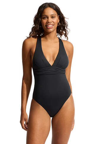 BLACK Plunge One Piece Swimsuit