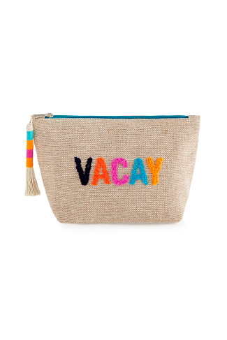 NATURAL Embroidered Canvas Vacay Pouch