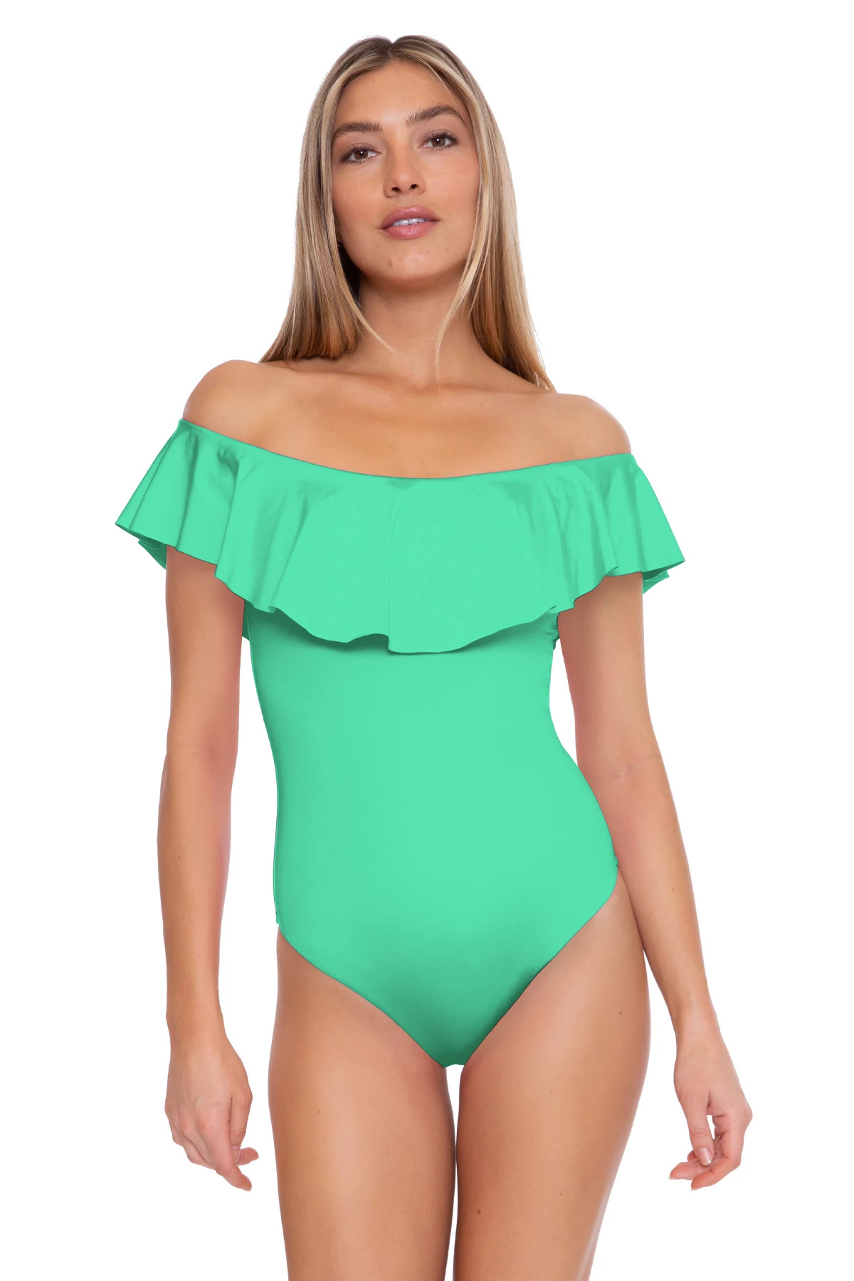 GREEN Monaco Off Shoulder One Piece Swimsuit image number 1