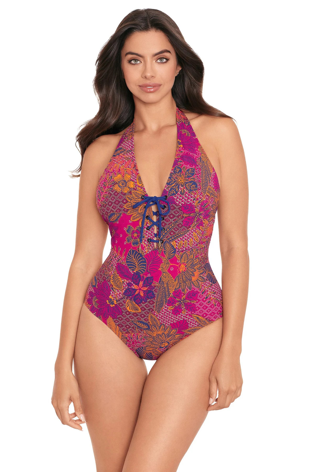 SUNSET Sirena Lace Up Halter One Piece Swimsuit image number 1