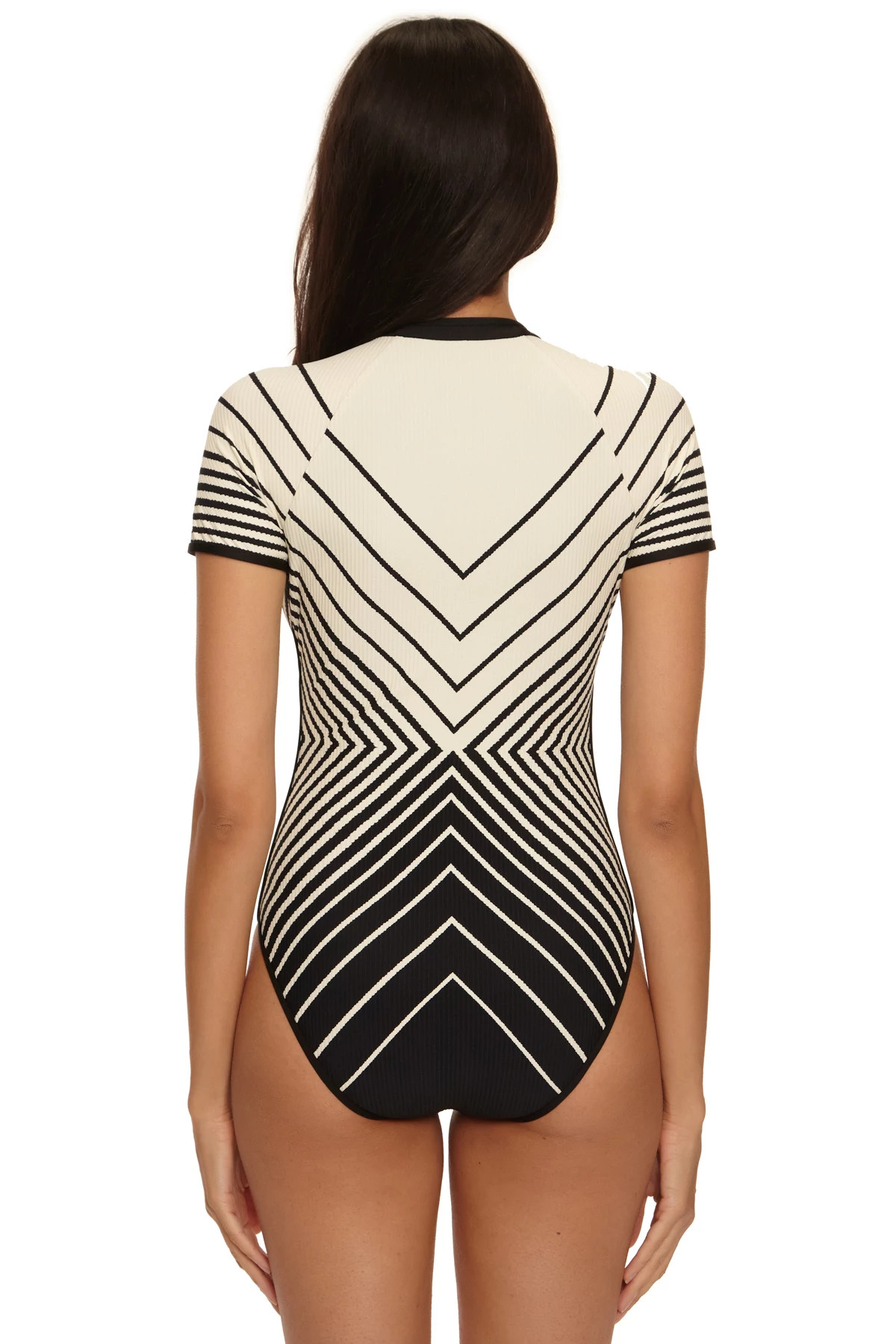 BLACK/VANILLA Net Stripe Ribbed Surfsuit image number 2