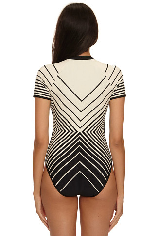 BLACK/VANILLA Net Stripe Ribbed Surfsuit