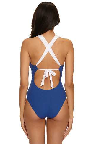NAVY Gia Ribbed Lace-Up One Piece Swimsuit