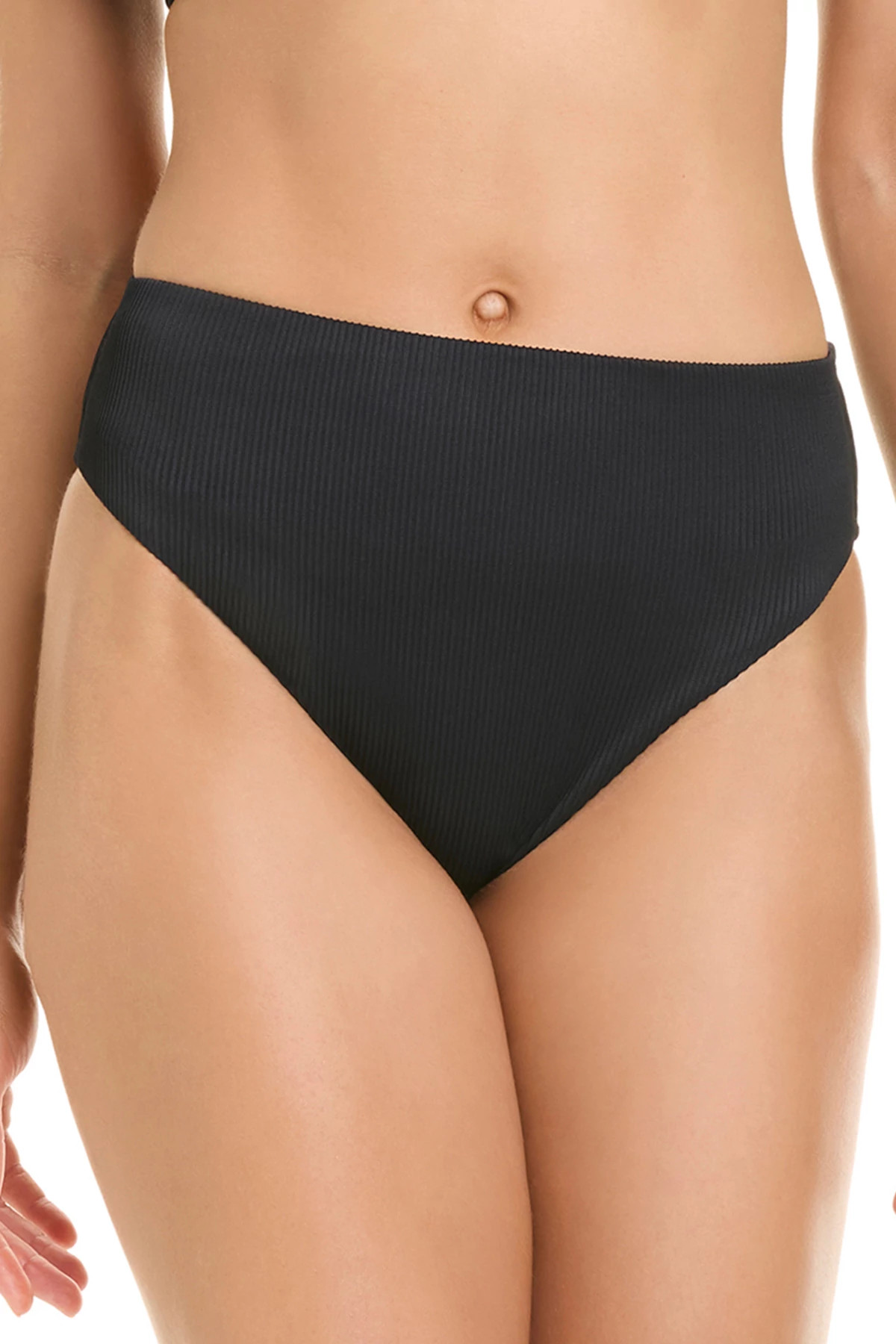 BLACK Ribbed High Waist Bikini Bottom image number 1