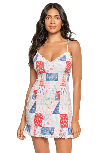 BLUEBERRY SUNDAE Solier Smocked Lace Trim Mini Dress