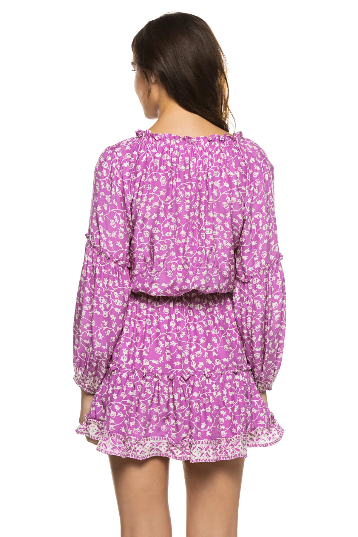POMEGRANATE LILAC Maggie Long Sleeve Silk Dress image number 2