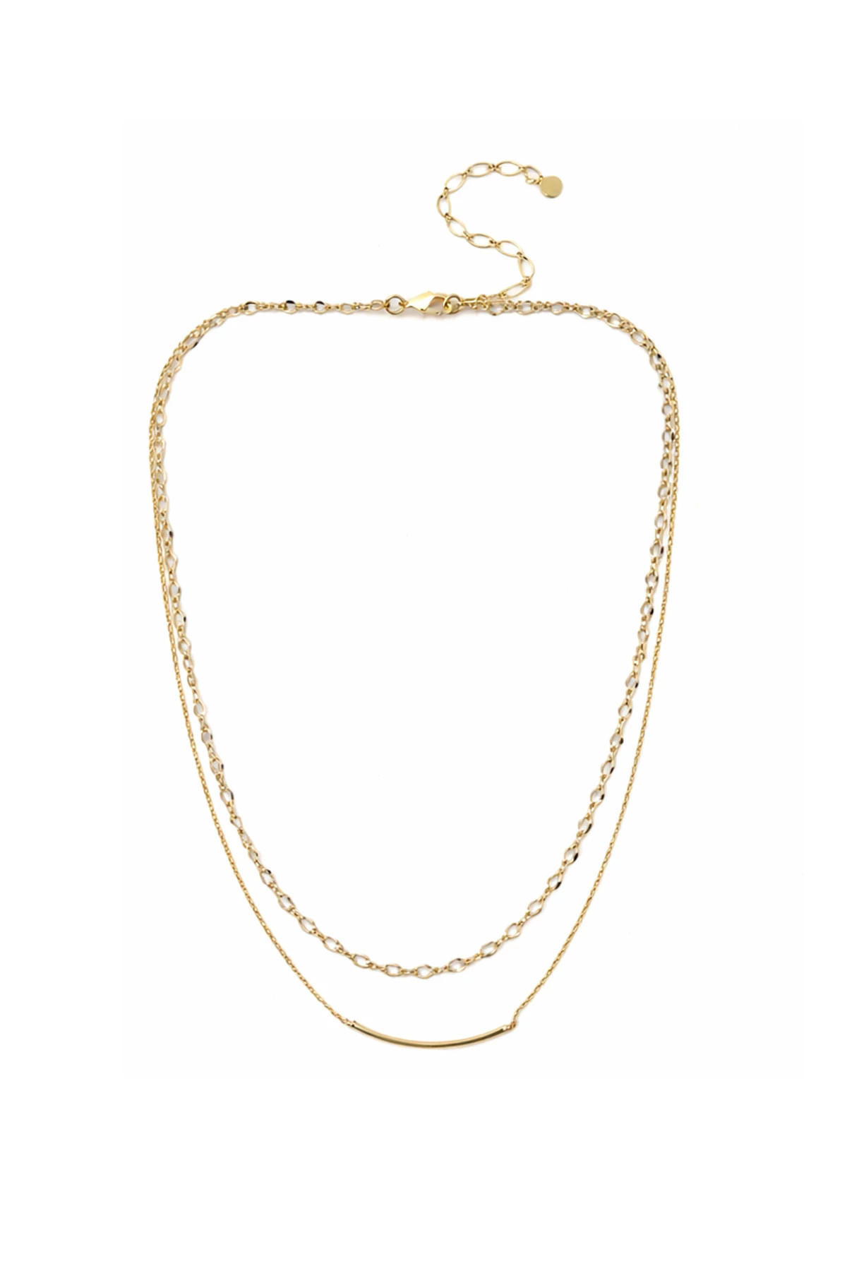 GOLD Layered Bar Pendant Chain Necklace image number 1