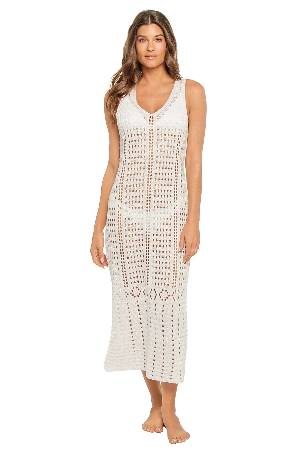 WHITE Crochet Knit Midi Cover Dress image number 1