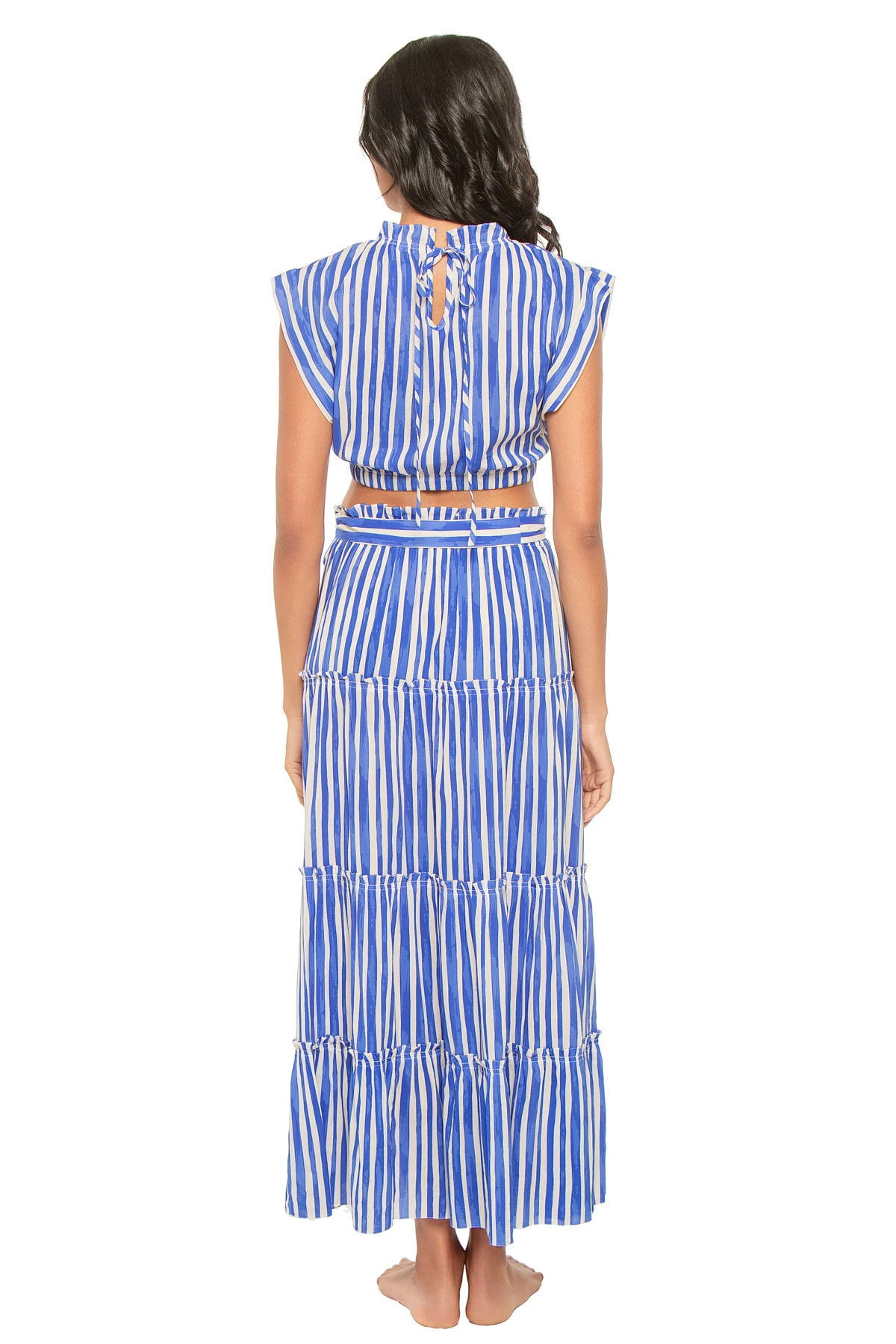 QEBA BLUE Muna Striped High Neck Crop Top image number 2